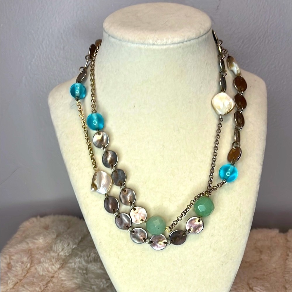 PARK LANE vintage Ocean Treasures bead necklace 36" Mother of Pearl Amazonite